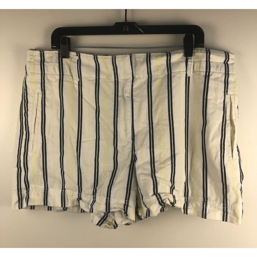 Ann Taylor LOFT The Waist Short White w/ Yellow & Black Stripes Shorts 16